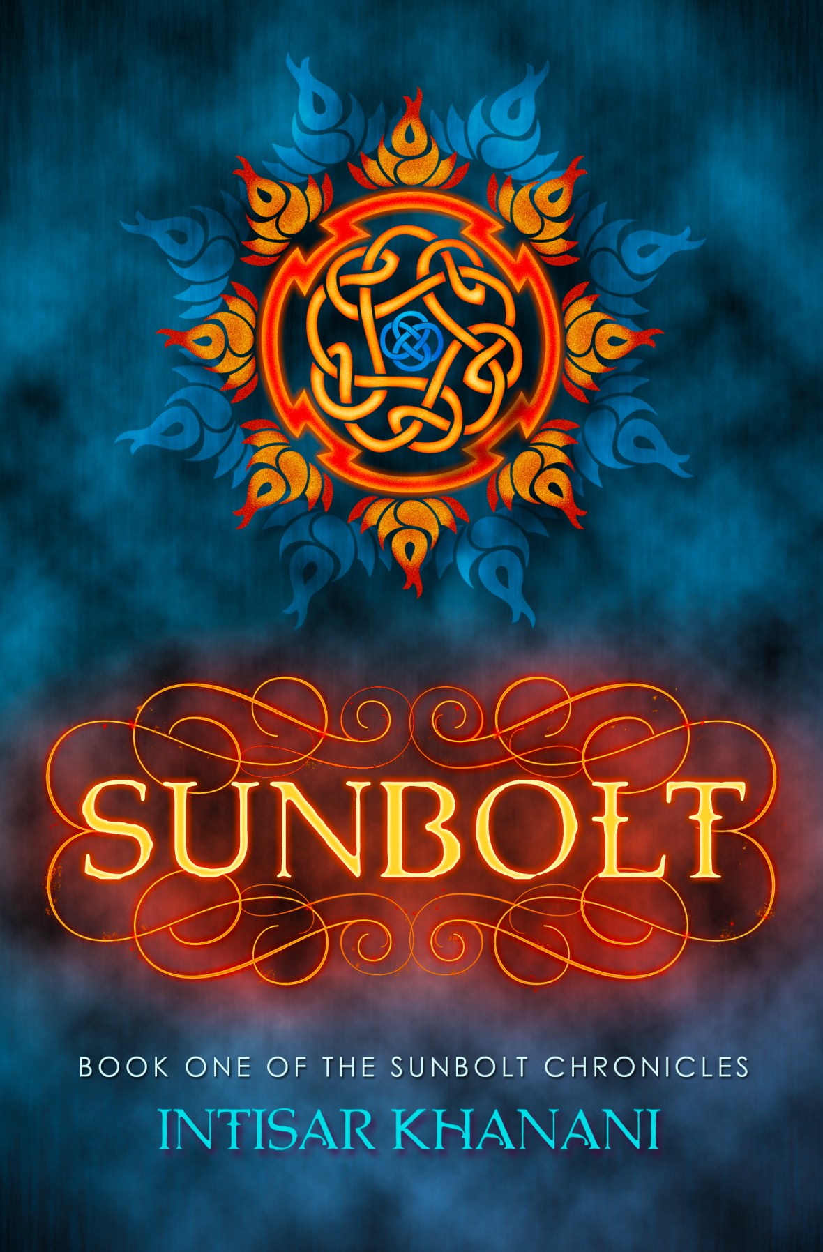 Cover of Sunbolt of Intisar Khanani, F-BOM Fall 2017 Book of the Month, showing a blood knot on a blue background