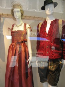 Traditional Bavarian clothing in a shop in fashionable downtown Munich