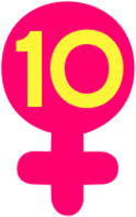 Yellow ten (10) inside of a pink Venus symbol