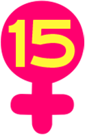 Her Story Arc Scale of Inclusivity image, a yellow number 15 inside of a pink Venus symbol