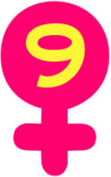 A number nine inside a Venus symbol