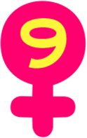 A number nine inside a Venus symbol